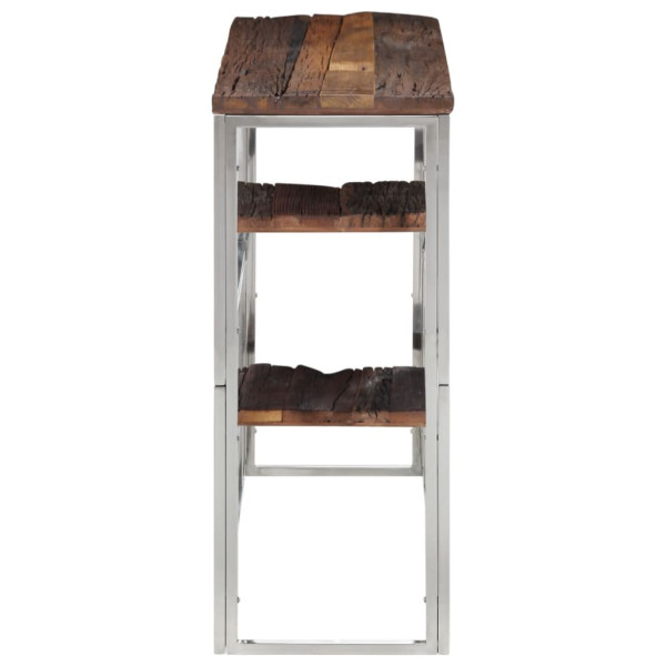 Mesa consola acero inoxidable madera maciza traviesa plateado M 3