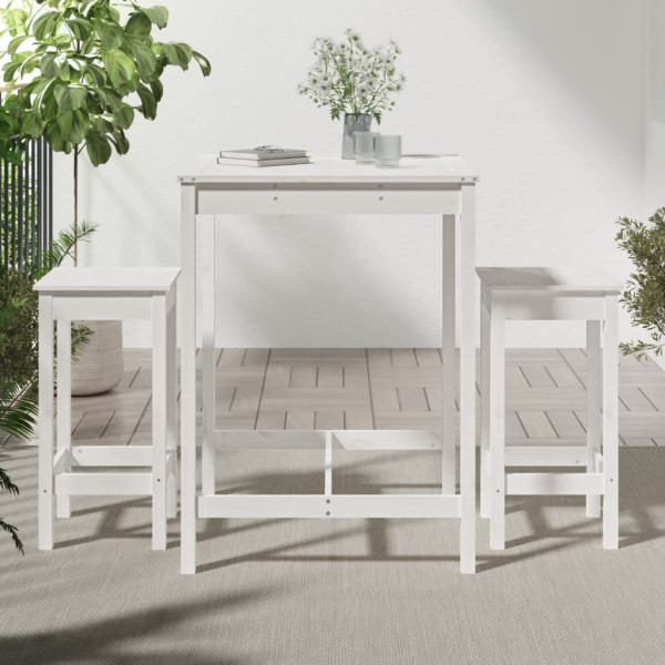 Set de mesa y taburetes altos jardín 3 pzas madera pino blanco M 3