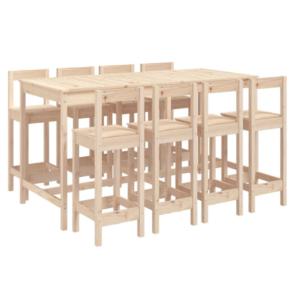 Set de mesa y taburetes altos jardín 9 pzas madera maciza pino M 2