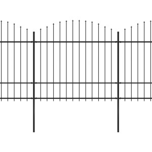 Valla de jardín con punta de lanza acero negro (1.5-1.75)x13.6m H