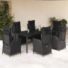 7 pcs conjunto de jantar p/ jardim c/ almofadões vime PE preto 1