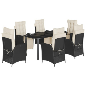 Set de comedor de jardín 7 pzas y cojines ratán sintético negro H