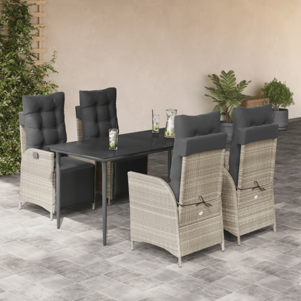 Set comedor de jardín 5 pzas cojines ratán sintético gris claro D