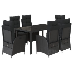 Set de comedor de jardín 7 pzas y cojines ratán sintético negro H