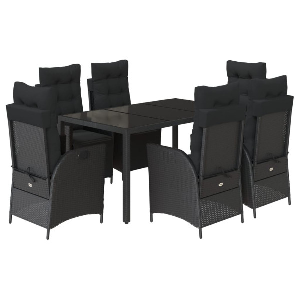 Set de comedor de jardín 7 pzas y cojines ratán sintético negro M 2
