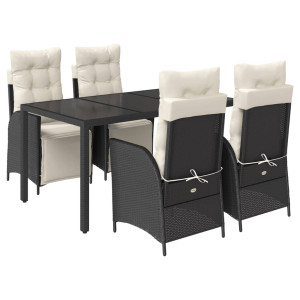 Set de muebles jardín 5 pzas con cojines ratán sintético negro H