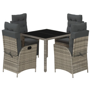 Set comedor de jardín 5 piezas con cojines ratán sintético gris H