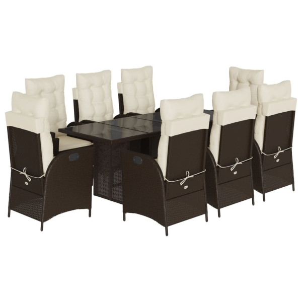 Set comedor para jardín 9 pzas y cojines ratán sintético marrón M 2