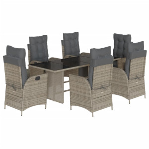 Set comedor jardín 7 pzas y cojines ratán sintético gris H