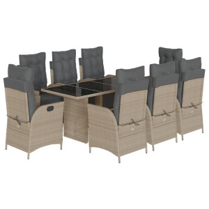 Set comedor de jardín 9 pzas cojines ratán sintético gris claro H