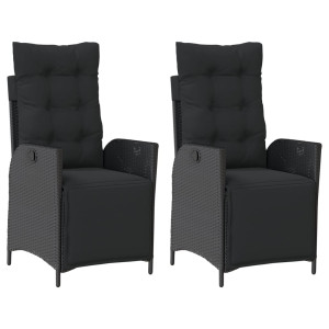 Sillones reclinables jardín con reposapiés 2 uds ratán PE negro H