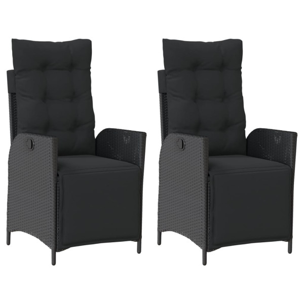 Cadeiras jardim reclináveis 2 pcs c/ apoio de pés vime PE preto M 2