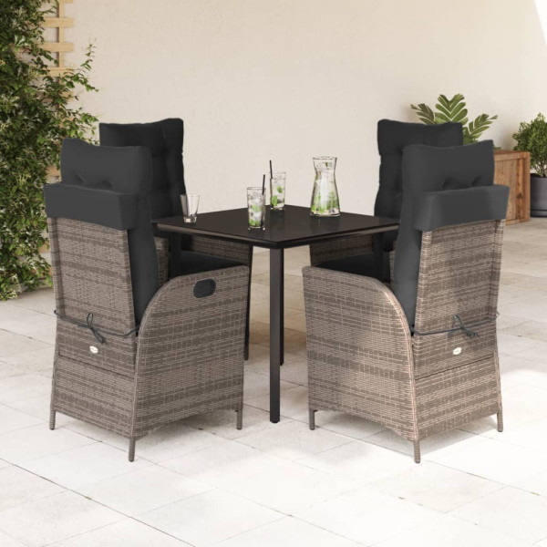 Set comedor de jardín 5 piezas con cojines ratán sintético gris D