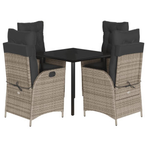 Set comedor de jardín 5 piezas con cojines ratán sintético gris H