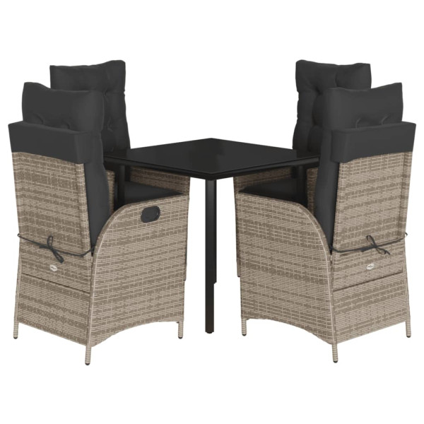 Set comedor de jardín 5 piezas con cojines ratán sintético gris M 2