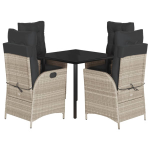 Set comedor de jardín 5 pzas cojines ratán sintético gris claro H