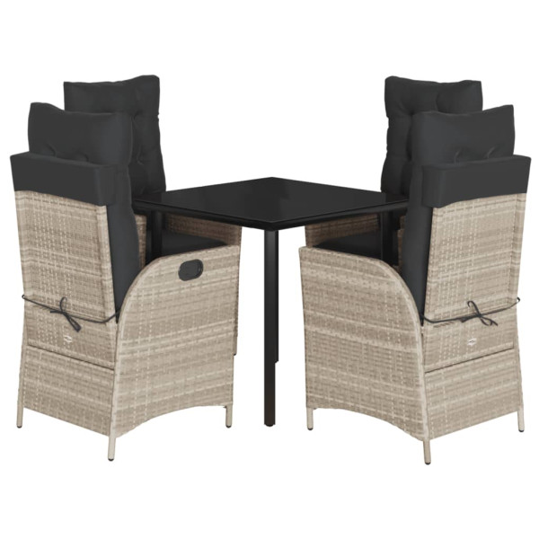 Set comedor de jardín 5 pzas cojines ratán sintético gris claro M 2