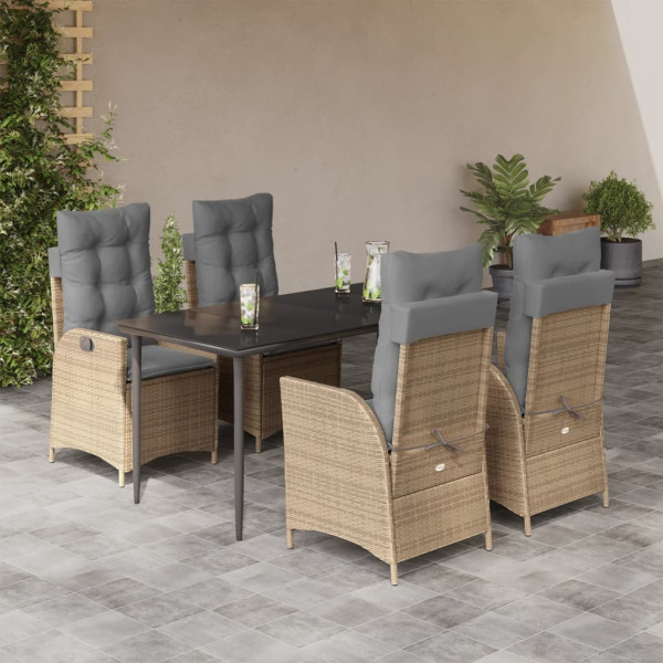 Set comedor de jardín 5 pzas con cojines ratán sintético beige D