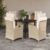 Set comedor de jardín 5 pzas con cojines ratán sintético beige 1