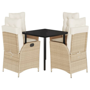5 pcs conjunto de jantar p/ jardim com almofadões vime PE bege H