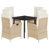 Set comedor de jardín 5 pzas con cojines ratán sintético beige 2