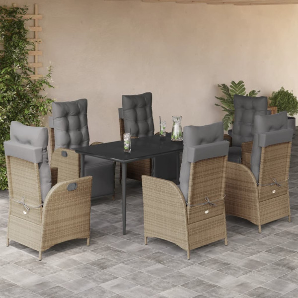 Set comedor de jardín 7 pzas con cojines ratán sintético beige D