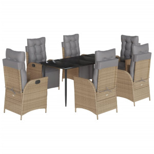 7 pcs conj. jantar jardim c/ almofadões vime PE bege misturado H