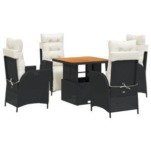 Set de muebles jardín 5 pzas con cojines ratán sintético negro H