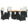 Set de muebles jardín 5 pzas con cojines ratán sintético negro 2