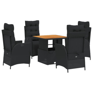 Set de muebles jardín 5 pzas con cojines ratán sintético negro H