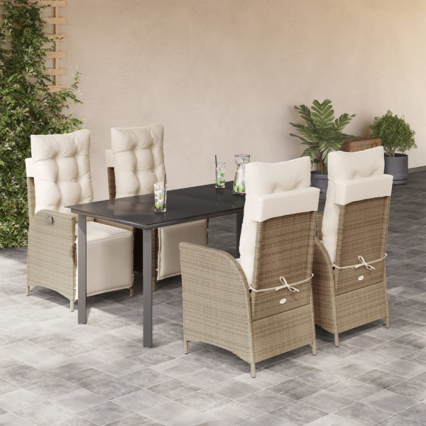 Set comedor de jardín 5 pzas con cojines ratán sintético beige D