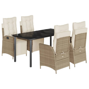 5 pcs conjunto de jantar p/ jardim com almofadões vime PE bege H