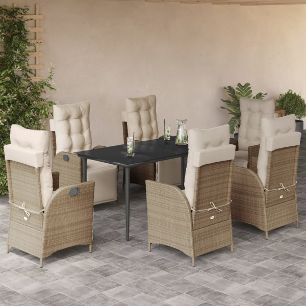 Set comedor de jardín 7 pzas con cojines ratán sintético beige D