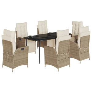 7 pcs conjunto de jantar p/ jardim com almofadões vime PE bege H