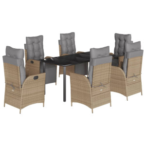 7 pcs conj. jantar jardim c/ almofadões vime PE bege misturado H