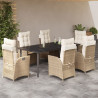 Set comedor de jardín 7 pzas con cojines ratán sintético beige 1