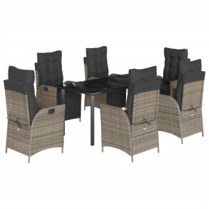 7 pcs conjunto de jantar p/ jardim c/ almofadões vime PE cinza H