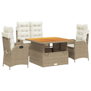 4 pcs conjunto de jantar p/ jardim c/ almofadões vime PE bege H