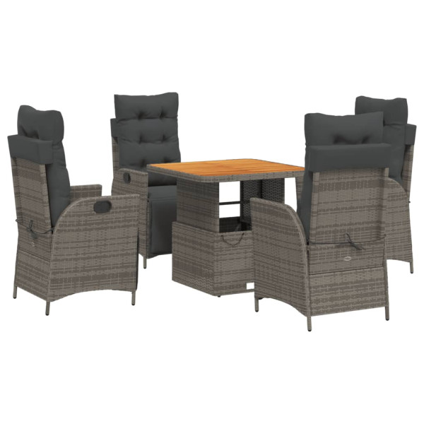 Set comedor de jardín 5 piezas con cojines ratán sintético gris M 2