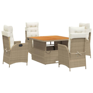 5 pcs conjunto de jantar p/ jardim com almofadões vime PE bege H