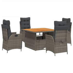 5 pcs conjunto de jantar p/ jardim c/ almofadões vime PE cinza H