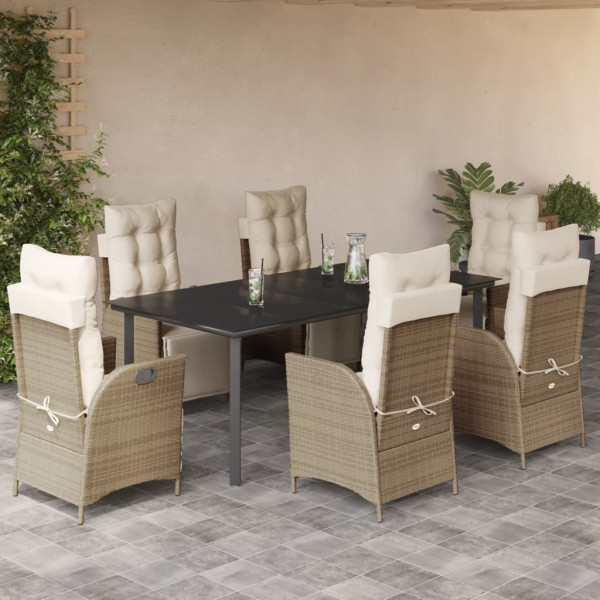 Set comedor de jardín 7 pzas con cojines ratán sintético beige D