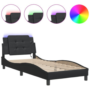Estrutura de cama c/ luzes LED 80x200 cm couro artificial preto H