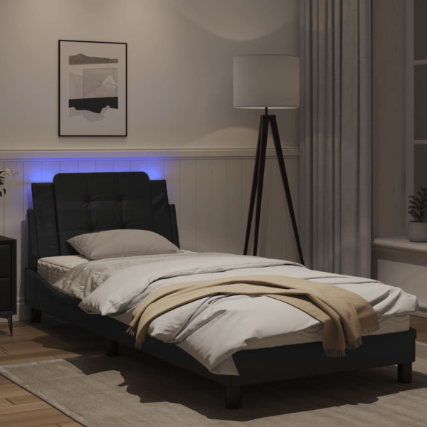 Estrutura de cama c/ luzes LED 80x200 cm couro artificial preto M 4