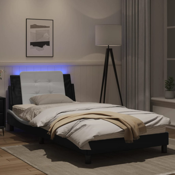 Estructura cama con LED cuero sintético negro blanco 100x200 cm M 4
