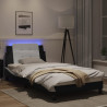 Estrutura cama c/ luzes LED 100x200cm couro artif. preto/branco 4