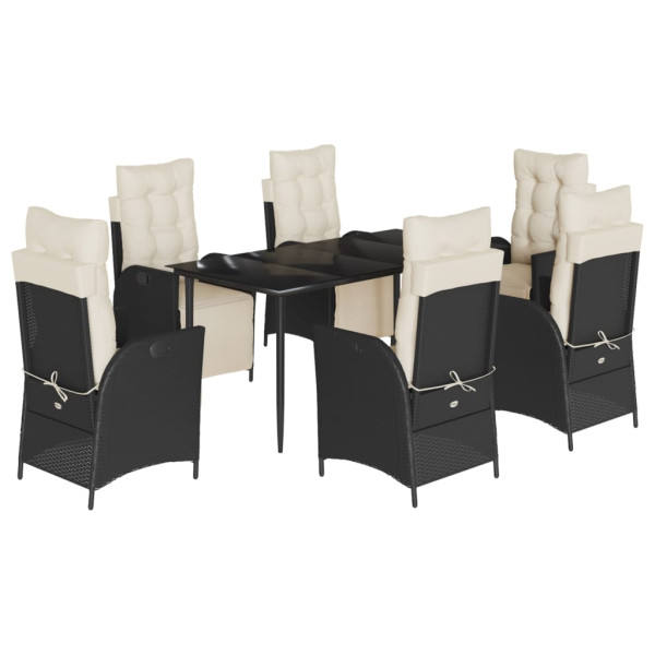 Set de comedor de jardín 7 pzas y cojines ratán sintético negro M 2