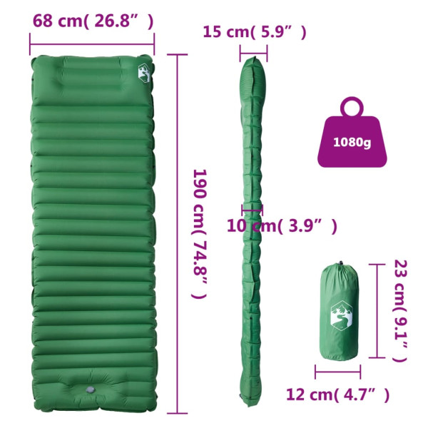 Colchón de camping autoinflable con almohada integrada verde M 5