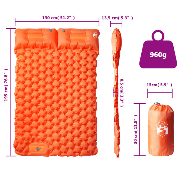 Colchón de camping autoinflable y almohadas 2 personas naranja M 5
