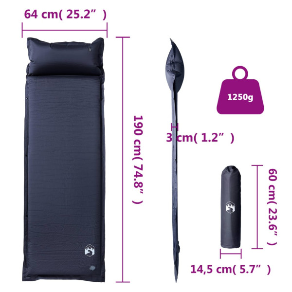 Colchón de camping autoinflable con almohada integrada gris M 5